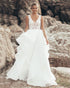 2020 Elegant Beach Wedding Dresses V-Neck Lace Appliques Organza Ruffles A-line Wedding Gown